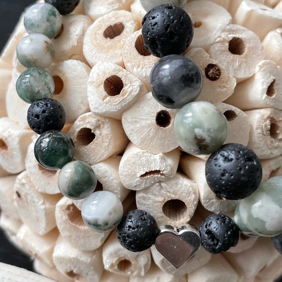 Natural Stone Beaded Bracelet Set Lava Jasper & Labradorite - Picture 2 of 10